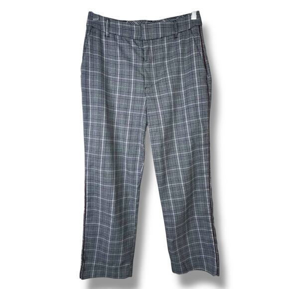 Abercrombie & Fitch Simone Gray Plaid Maroon High Rise Ankle Flare Trouser Pants - Picture 2 of 9